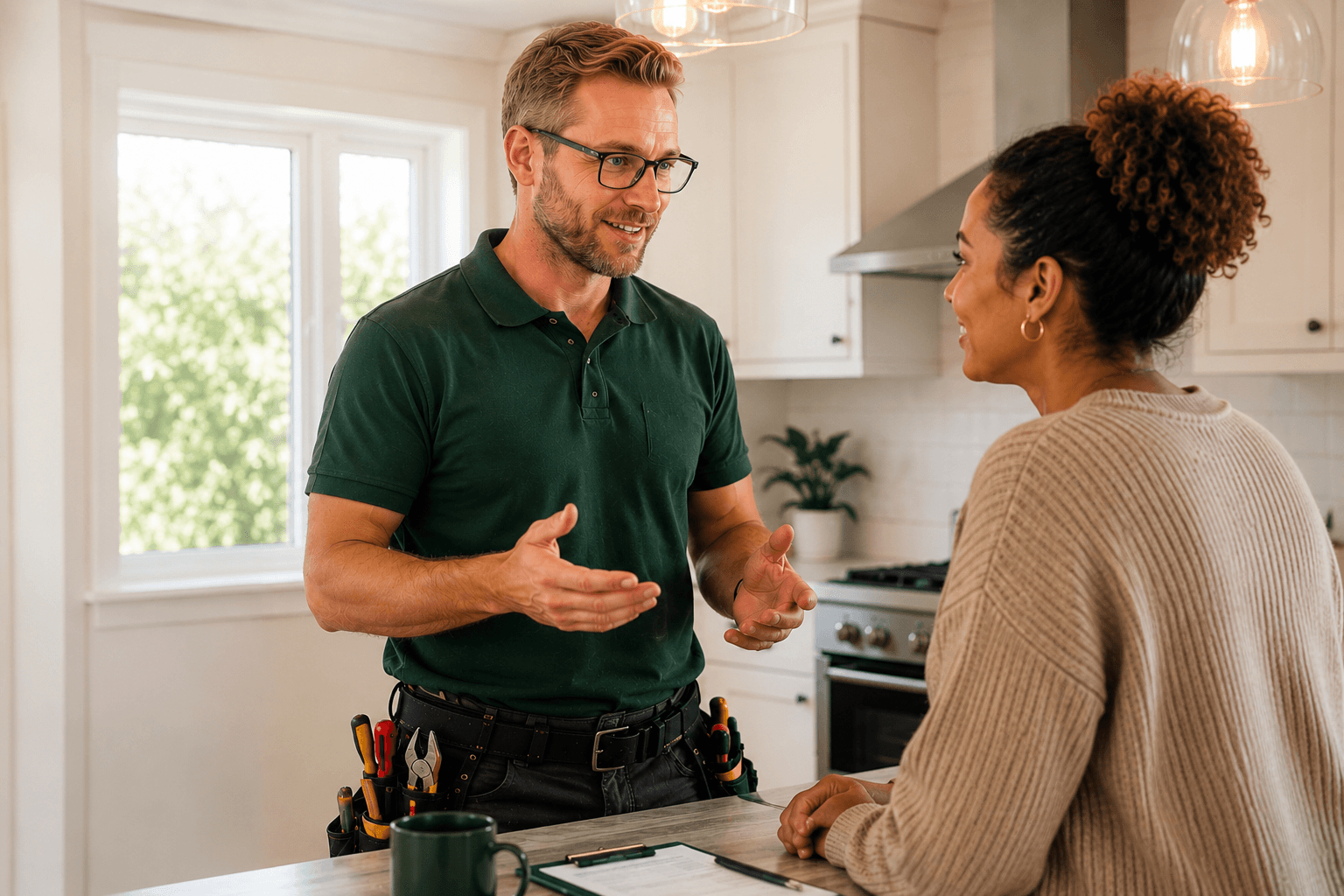 Tradesperson speaking with client
